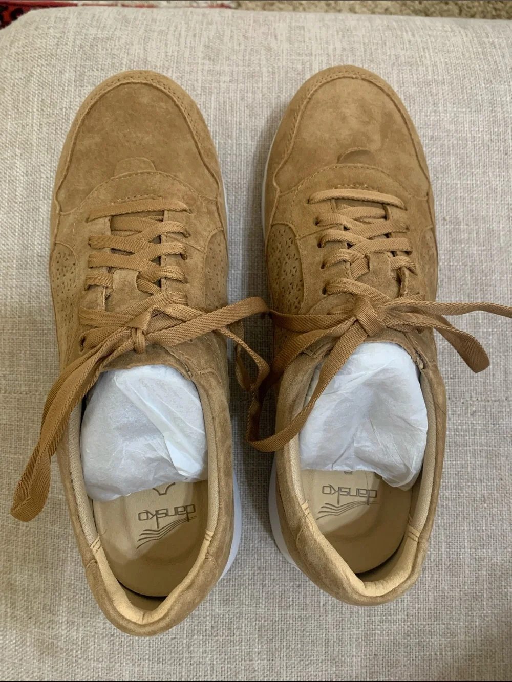 Dansko Women's Suede Lace-Up Sneaker in Tan